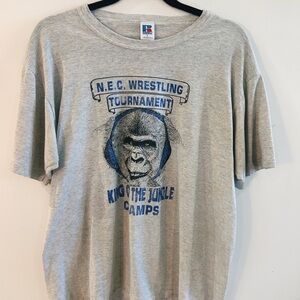 Russell Athletic Gray Tee with Blue Gorilla Wrestling Graphic